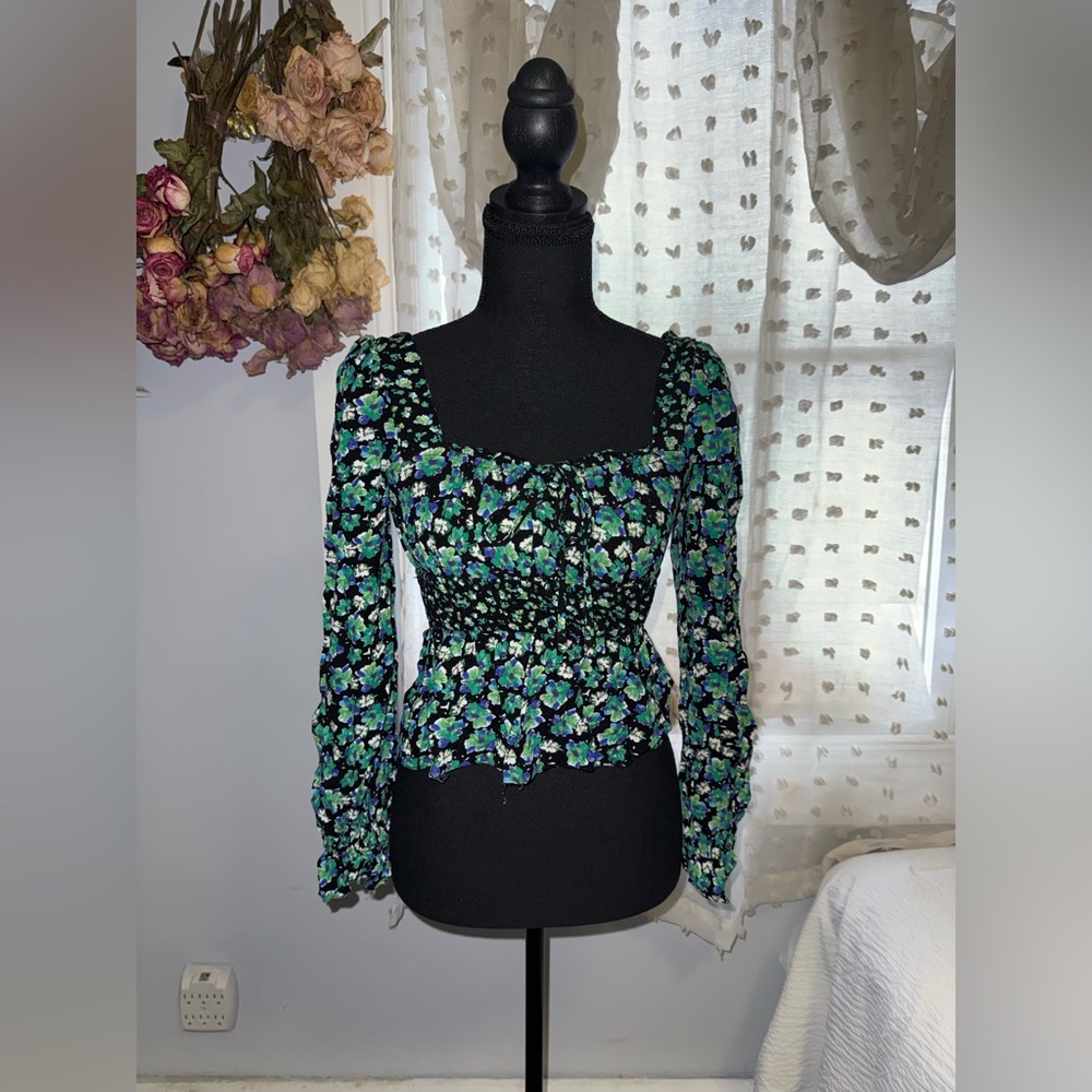 SO Black and Blue Floral Blouse